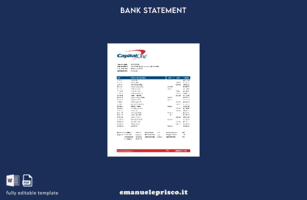 modello Excel di estratto conto bancario USA Capital One in stile verificato
